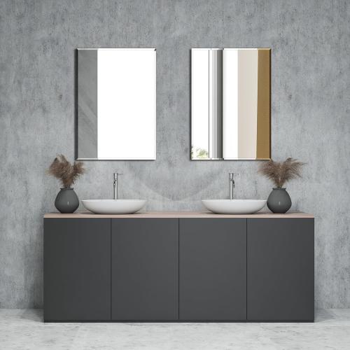 Frameless Bathroom Mirror for Wall, Rectangle Beveled Edge Mirror for Over Sink, Tempered Glass, Shatterproof, Hangs Horizontally or Vertically for Living Room, Entryway, Restroom, 24 x 16