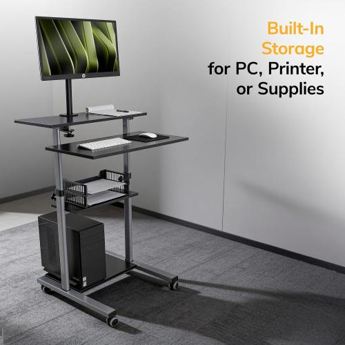 Mount-It! Mobile Computer Cart with Monitor Mount for Screen up to 32, Portable Desk on Wheels, Rolling Laptop Stand Teachers, Office, Classroom, Rise up to 53, Projector, Podium, Keyboard Tray❗MAY HAVE MISSING PIECES❗