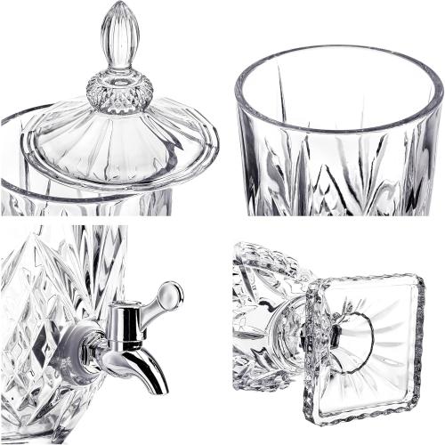 Clear 0.8 Gallon Glass Drink Dispenser for Parties 3L Crytal Iced Beverage Dispenser with Spigot Wedding Beverage Server for Party Bar