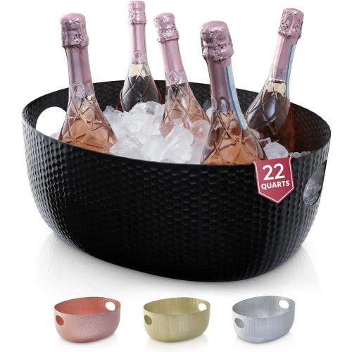 Gusto Nostro Large Beverage Tub for Parties - Metal Tub for Wine Bottles,Champagne,Beers - High Capacity Ice Bucket for Drinks - Extra Large Ice Buckets for Parties (22 qt) Outdoor Party Drink Bucket