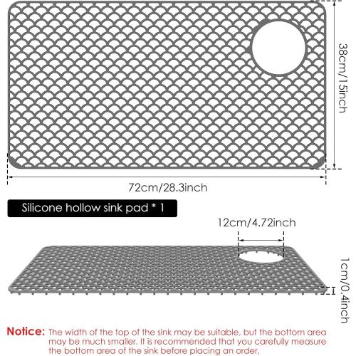 Silicone Sink Protector with Right Drain Hole,28x15inch Nonslip Silicone Sink Mat,Heat Resistant Sink Protector Mat, Hollow Out Sink Mats,Silicone Sink Protector for Kitchens(grey)