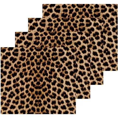 SUABO Leopard Cotton Bath Washcloths, Leopard Print Cheetah Pattern Fingertip Towel Face Cloths Absorbent Quick Drying Bath Cloths for Bathroom, Spa, Gym, Kitchen, 12 x 12 Inch, Set of 4