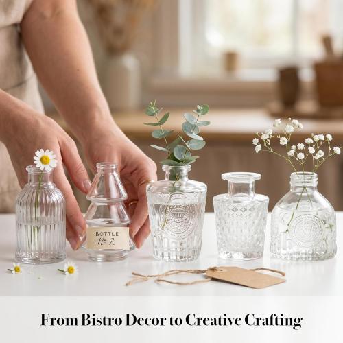 20 Pcs Clear Glass Bud Vases, Small Vintage Bud Vase Set for Flowers, Mini Glass Vases for Centerpieces, Wedding Decor, Baby Shower, Table Decorations, Home Decor, 3.1-5.1