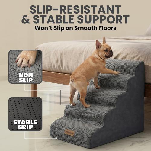 Dog Stairs for High Beds Up to 30, Extra-Tall 5-Step Dog Steps for Bed, 24.5 Tall Foam Pet Stairs for Small & Medium Dogs, Gentle Slope Cat Ramp for Bed with Washable Cover