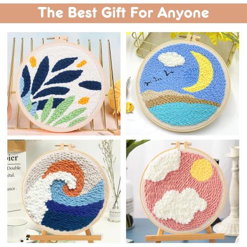 MSDADA  Punch Needle Kit, Adjustable Punch Needle Tool, Wooden Handle Embroidery Pen Kits, Hoops, Cloth, Punch Needle Set Adults Beginner for DIY Craft, Perfect for Decoration and Gifts（Pink）