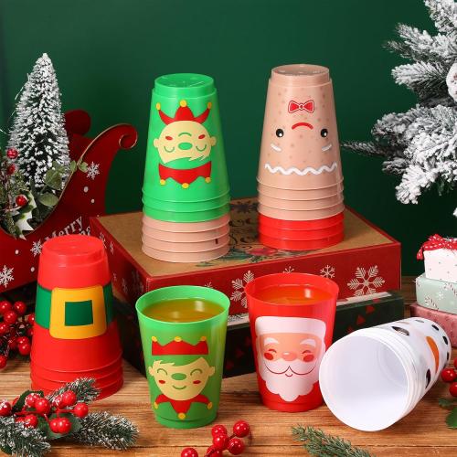 Sieral 24 Pcs Christmas Plastic Tumblers 16 oz Reusable Santa's Belt Drink Cups - Santa Gingerbread Elf Snowman Face Beverage Cups for Beer Coffee Tea Xmas Holiday Party Supplies