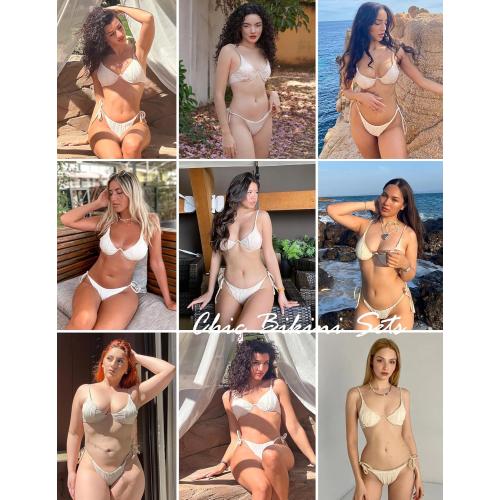 ZAFUL Women's Bikini Sets Ribbed Two Piece Swimsuits Underwire Adjustable Back Clasp Bathing Suit Side Tie Thong Swimwear