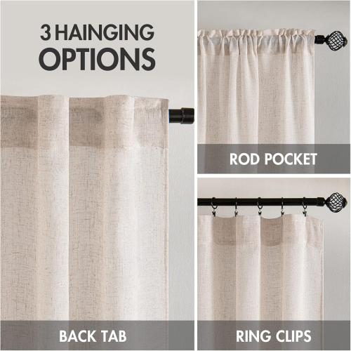 MIULEE Natural White Linen Curtains 80 Inch Length 2 Panels for Bedroom Living Room, Soft Thick Linen Textured Window Drapes Semi Sheer Light Filtering Back Tab Rod Pocket Burlap Look Decor