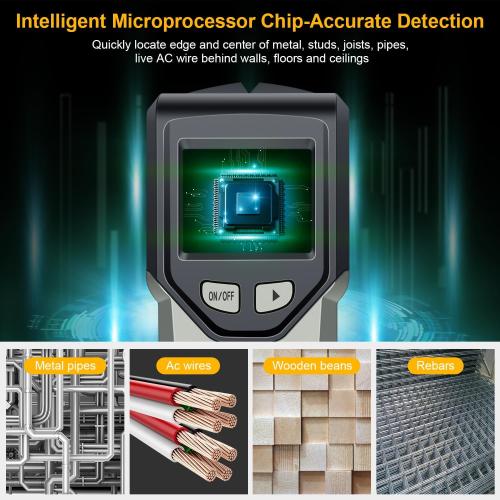 Stud Finder Wall Scanner - 5 in 1 Stud Finder Tool w/Smart Chip and HD LCD Display, Stud Detector Beam Finders for the Center and Edge of Wood AC Wire Metal Studs Joist Pipe (Grayish)