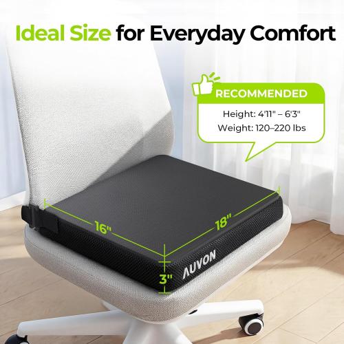 AUVON Gel Ventilation Seat Cushion with Innovation Heat Dissipation Design | Supportive Memory Foam Wheelchair Cushion for Back & Tailbone Comfort, Waterproof Cover, Anti-Sore & Ulcer, Buckle Strap