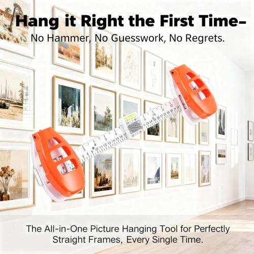 Picture Hanging Tool with Level, Magnetic Nail Holder and Ruler, 3-in-1