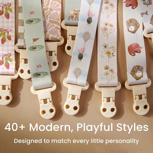 Stadela Baby Pacifier Clip Holder - Girl 4 Pack Gift Set – Boho Modern Neutral Flowers Floral (Allysa)