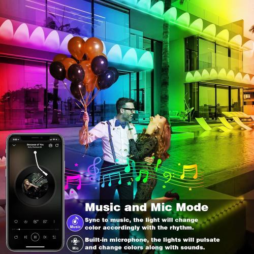 300FT Permanent Outdoor RGB Lights - IP67 Waterproof with Smart App Control Remote, DIY Scene Modes, Music Synchronization, Eaves Light for Garden Decor, Deck, Christmas, Party, Party, Halloween,Roof