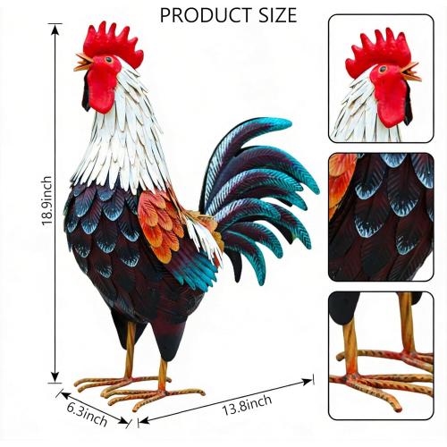 chisheen Metal Rooster Decor,Yard Chicken Decorations,Outdoor Garden Statues, Metal Chicken Sculpture for Backyard Patio Kitchen Decor & Lawn Ornaments