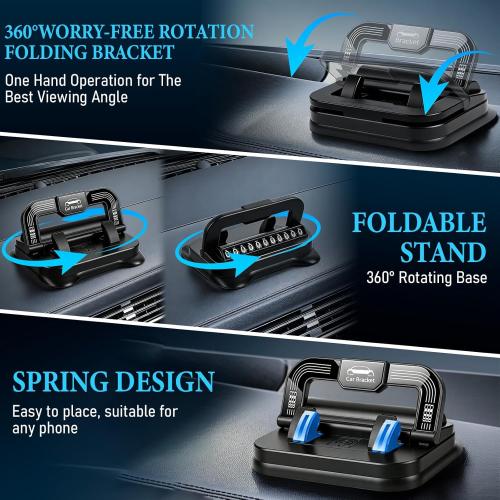 Car Phone Holder 360 Degree Rotation, Suitable for car Navigation in-car Dashboard, Horizontal and Vertical Screen Adjustment Angle, Suction Cup Fixed Non-Slip Mobile Phone Holder Suitable (Black)