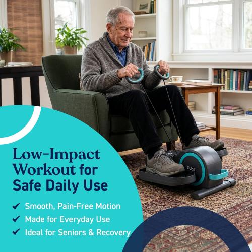 Cubii Total Body Under Desk Elliptical Bike with Built-in Upper Body Resistance Bands | Seated Exercise Machine - Arms   Legs Workout for Seniors & All Ages, 12 Resistance Levels, LCD Display
