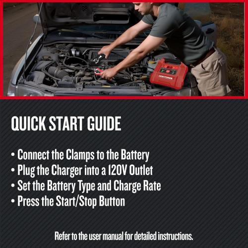 CRAFTSMAN 12A Car Battery Charger and Maintainer, 4-in-1 Solution, Battery Tester, for 6V/12V Power Sport, Automotive, and Marine Batteries, CMXCESM258