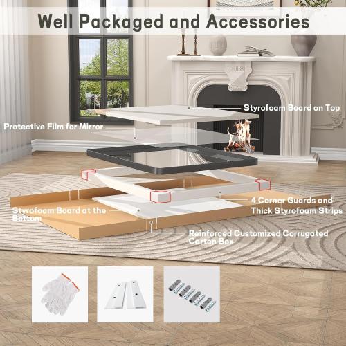 24x32 Inch Black Framed Bathroom Mirror for Wall, Matte Black Metal Wall Mirror, Black Rectangle Vanity Mirror, Tempered Glass, Anti-Rust, Hangs Vertically or Horizontally