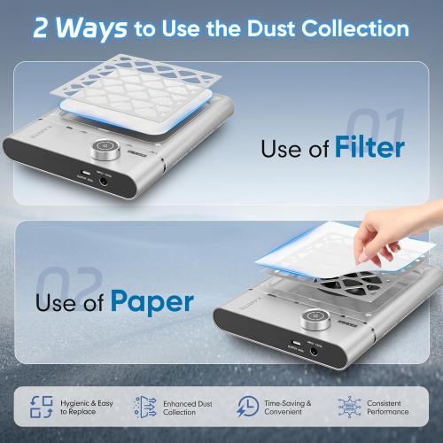 Karite Nail Dust Collector, Upgrade Vacuum Dust Collector with Filter & 30pcs Papers, 5000RPM Power Suction, 6000mAh Rechargeable Dust Collector Nail Tech, Cordless for Easy Use and Cleaning
