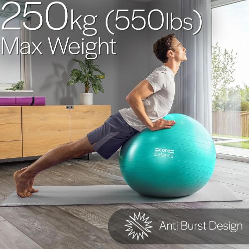 Core Balance Exercise Ball, Stability Ball for Yoga, Pilates and Fitness, Gym Ball for Home Gym and Office Chair, Training, Physical Therapy, Anti Burst, Pump Included, 55cm 65cm 75cm 85cm