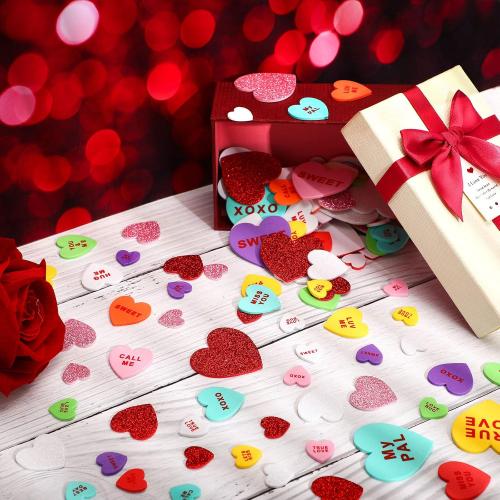 Zonon 800 Pieces Valentines Day Heart Conversation Foam Stickers, Matte and Glitter Self-Adhesive Heart Labels for Valentines Craft Wedding Party Dating DIY Decorations, Cards, Favors