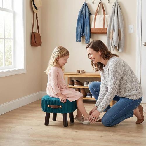 Foot Stools Small, Ottomon with Handle, Velvet Footrest Ottoman