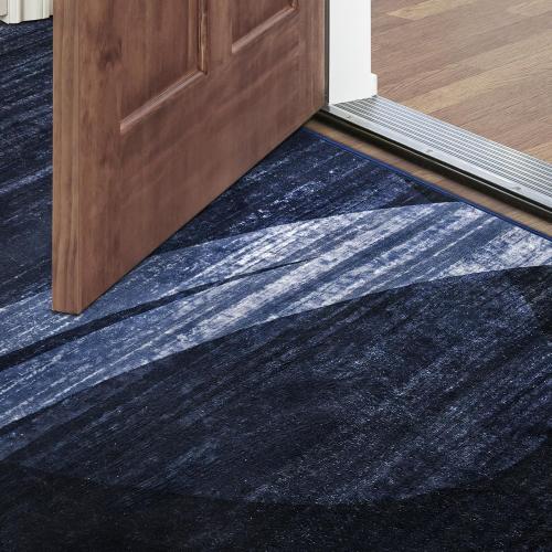 Kimicole 5x8 Large Area Rugs for Bedroom Living Room, Modern Abstract Geometric Washable Rugs, Low Pile Thin Rug, Non-Slip Indoor Wavy Circles Floor Carpet for Office Dining Room Home Decor (Blue)