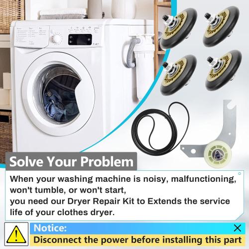 Dryer Repair Kit Compatible With electrolux Dryers Includes 137315300 Dryer Belt(1pc), 134715900 Drum Support Wheel(4pcs) and 134793500 Idler Pulley(1pc), Figure 7 Shows More Compatible Models