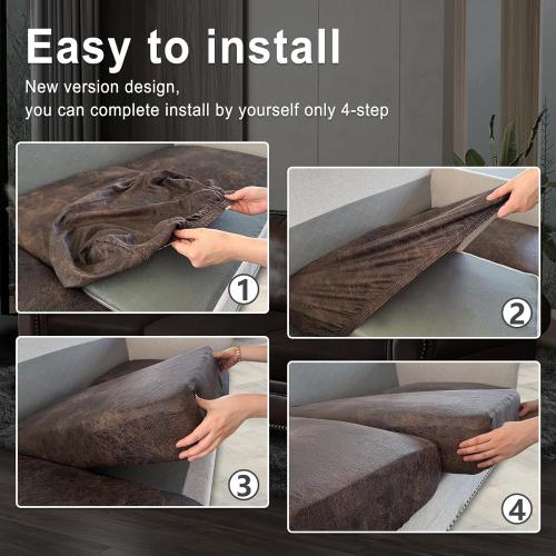 Leather Look Couch Cushion Covers Sofa Seat Slipcovers Sets Couches Furniture Protector for Sectional Armchair Loveseat Pets Kids Stretch Spandex Fabric(3 Cushion Sofa, Brown)