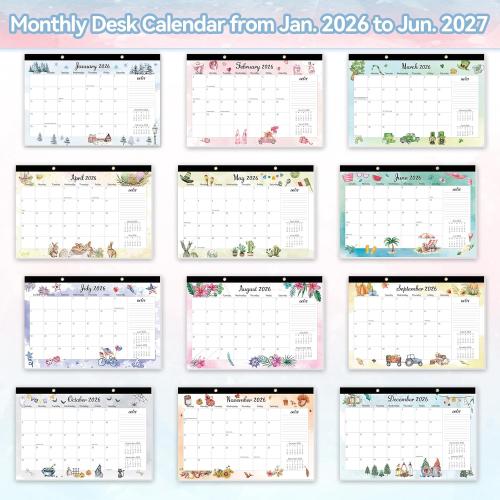 GuassLee Monthly Desk Calendar 2026-2027 - 18 Months 17 x 11.5 Calendar from Jan. 2026 to Jun. 2027, Monthly Planner with Watercolor Design Corner Protectors for Office School Home Organizing