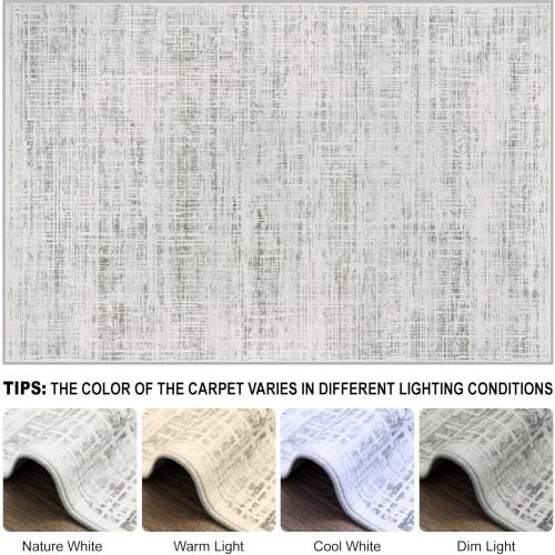 8x10 Area Rugs Washable Rug: Anti-Skid Abstract Modern Living Room Rug Soft Thin Carpets Indoor Floor Non-Shedding Carpet for Bedroom Dining Farmhouse Nursery Home Office (White Gray, 8'x10')