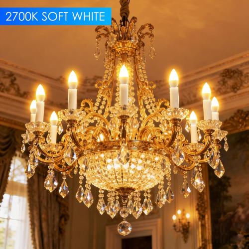 Energetic E12 LED Candelabra Light Bulbs 5.5W (60 Watt Equivalent), 2700K Soft White, 600LM Chandelier Light Bulbs, B11 Candle Bulbs for Ceiling Fan, CA 80 Recessed Can Light, Non-Dimmable, Pack of 6