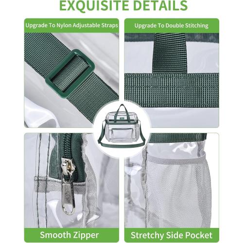 Color Clear with Light Green straps MAY TREE Clear Bag for Stadium Events 12×6×12 Clear Tote Lunch Bag with Reinforced Straps for Work and Sporting Events, Green