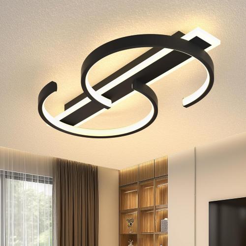 YCMGEAD LED Ceiling Light 2 Rings Black Modern Flush Mount Ceiling Lamp with Remote 3000-6000K Living Room Light Fixture 23.62in for Bedroom Dining Room Office