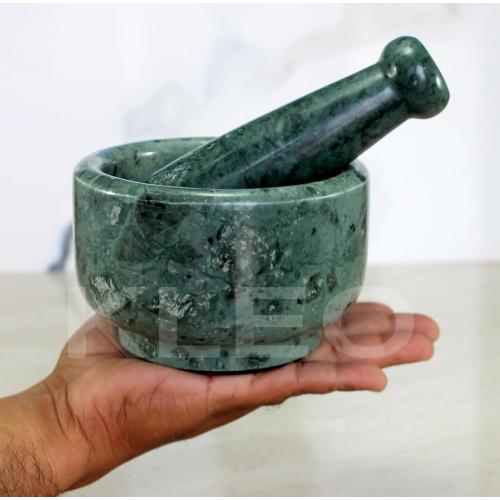 5 Diameter Natural Stone Mortar and Pestle Set as Spice Grinder, Medicine Masher - Okhli & Musal (Green)