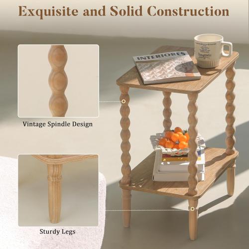 Small End Table, Couch Side Table with 2-Tier Storage Shelf, Wood Coffee Table for Bedroom, Living Room, Small Spaces (Rustic Walnut)