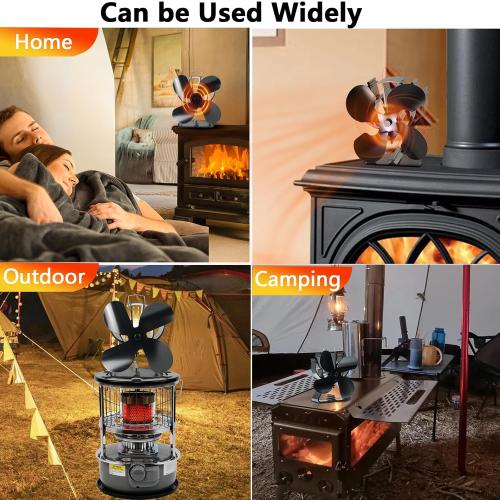 VODA Wood Stove Fan Heat Powered Fireplace Fan No Electric, Heat Activated Thermal Fan for Wood Burning/Pellet Stove/Log Burner, Fireplace Accessories