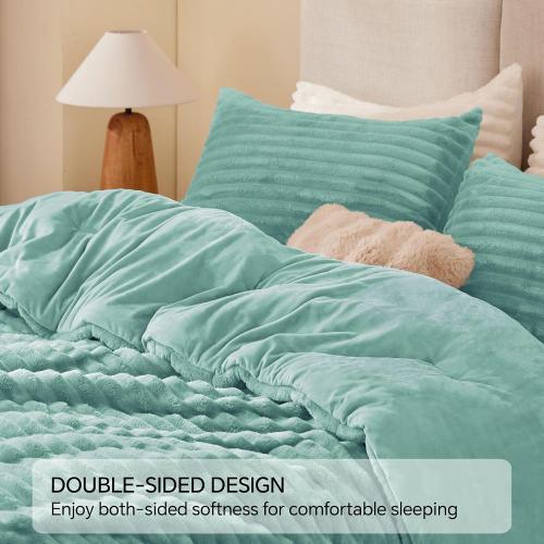 BEDELITE Fleece Twin Comforter Set -Super Soft & Warm Fluffy Haze Blue Bedding, Luxury Fuzzy Heavy Bed Set for Winter with 1 Pillow case