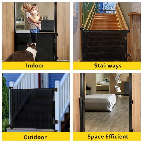 Retractable Baby Gate, Mesh Baby Gate or Mesh Dog Gate, 33 Tall, Extends up to 55 Wide, Child Safety Gate for Doorways, Stairs, Hallways, Indoor/Outdoor (33x55,Black)