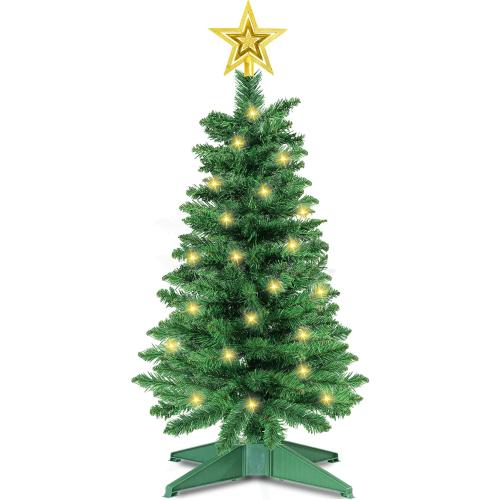 3 Ft Green Christmas Tree with Lights, Timer 8 Modes 50 Warm White Lights Battery Operated Small Artifical Full Christmas Tree for Tabletop Home Office Indoor Outdoor Xmas Holiday Party Decorations