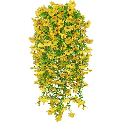 4 Pcs Artificial Hanging Flowers for Outdoors Spring Summer Yellow Faux Silk Daisy Flowers UV Resistant Realistic Fake Hanging Plants for Outside Home Indoor Planter Porch Garden Yard Decor