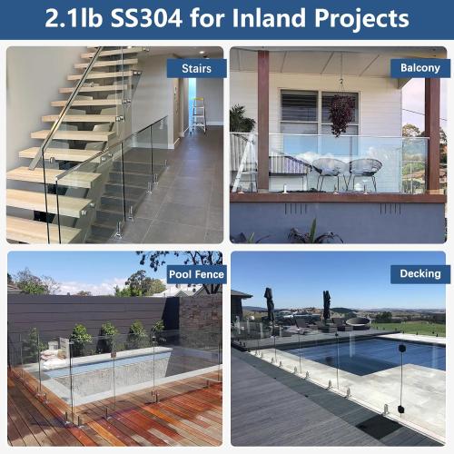 LukLoy 10 PACK 2.1lb T304 Stainless Steel Square Glass Railing Spigots Heavy Duty Frameless Clamp Bracket for Pool Fence, Deck Balusters, Balcony, Patio, Stairs Indoor and Outdoor, Silver - LEVEL 2