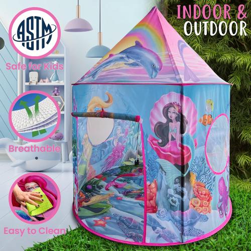 W&O Musical Mermaid Tent with Under-The-Sea Button - Captivating Pop Up Tent for Girls - Perfect for Indoor & Outdoor Play