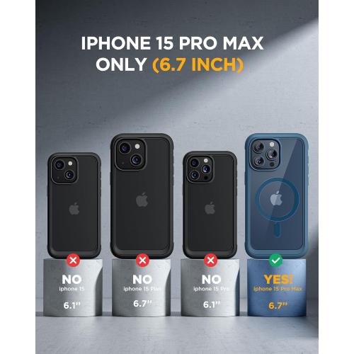 Miracase Magnetic for iPhone 15 Pro Max Case 6.7'' [Compatible with Magsafe] Full-Body Drop Proof Bumper Phone Case for iPhone 15 Pro Max with Built-in 9H Tempered Glass Screen Protector,Blue