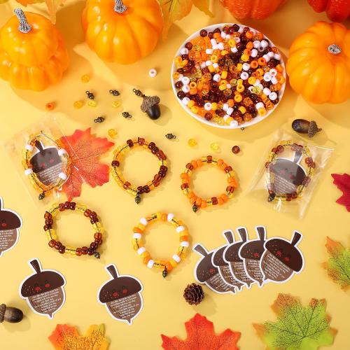 Tondiamo 36 Set Thanksgiving Bracelet Kit Fall Bracelet Crafts Kit Thanksgiving Acorns Shaped Beads and Card with Jute Twine for Jewelry Making Fall DIY Games Activities Prizes