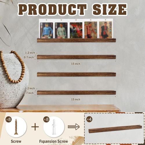 Sports Card Display Shelf For Wall Sports Card Stand Wood Baseball Card Display Frame Graded Trading Card Wall Display Graded Card Rack Holds 20 Trading Cards for Football Graded Card Collection