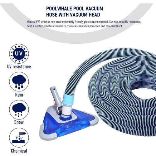 Size 1-1/2-Inch x 24-Feet Swimming Pool Vacuum Hoses with Swivel Cuff and Triangular Weighted Flex Vacuum Head, Perfect for Above Ground and Small Inground Pools