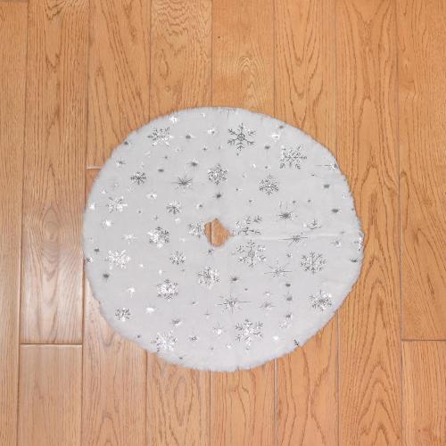 Christmas Tree Skirt Decoration 15 Mini Plush White Faux Fur with Silvery Sequin Snowflake Xmas Tree Skirt Deco for Merry Christmas Party Holiday Deco