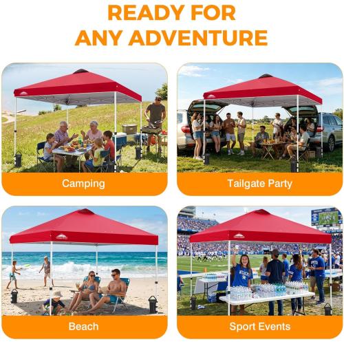 EAGLE PEAK Pop Up Canopy Tent with Wheeled Carry Bag, 8 Stakes, 4 Ropes, 4 Weight Bags, Easy Set Up Tent Canopy, 10x10 ft, 100sqft of Shade, Red