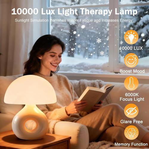 Mushroom Lamp, 670nm Red Light & 10000 Lux Therapy Lamp | Remote & Memory, 4 Color, 5 Brightness & Timers, Bedside Nightstand Sunlight Lamp for Bedroom Home Office Christmas Gift